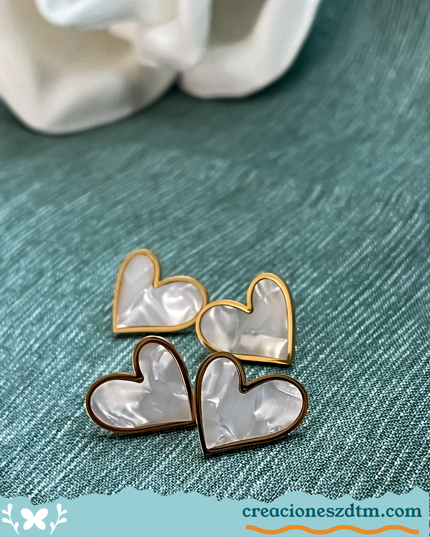 Gold and White Heart Stud