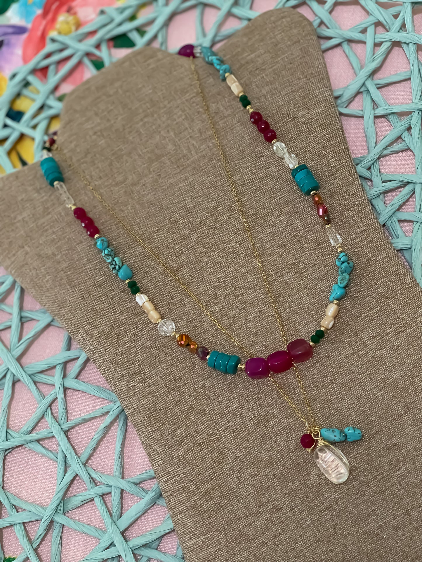 Turquoise-magenta necklace set